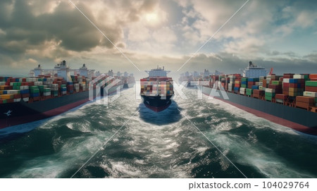 Container ship transporting large cargo to import and export goods internationally around the world. Container ship transporting large cargo to import and export goods internationally around the world. 104029764