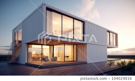 Modern container house, Conceptual modern house made from recycled containers. 104029816