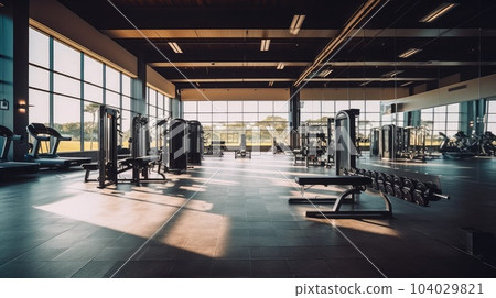 Modern gym, Interior of new modern gym with equipment. Modern gym, Interior of new modern gym with equipment. 104029821