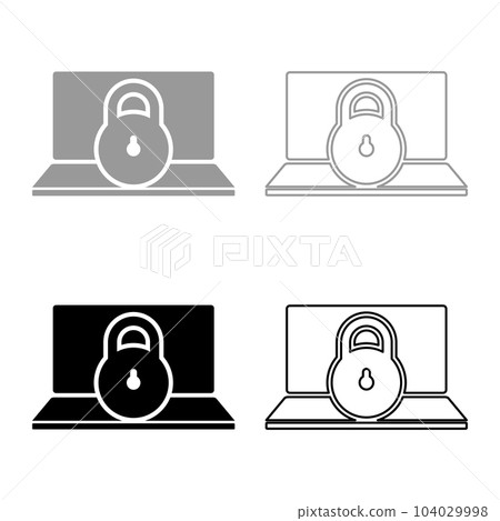 Laptop lock personal data security cyber access concept locked padlock use set icon grey black color vector illustration image solid fill outline contour line thin flat style Laptop lock personal data security cyber access concept locked padlock use set icon grey black color vector illustration image solid fill outline contour line thin flat style 104029998