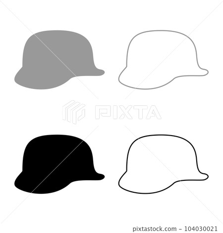 German helmet of World War two 2 stahlhelm ww2 set icon grey black color vector illustration image solid fill outline contour line thin flat style German helmet of World War two 2 stahlhelm ww2 set icon grey black color vector illustration image solid fill outline contour line thin flat style 104030021