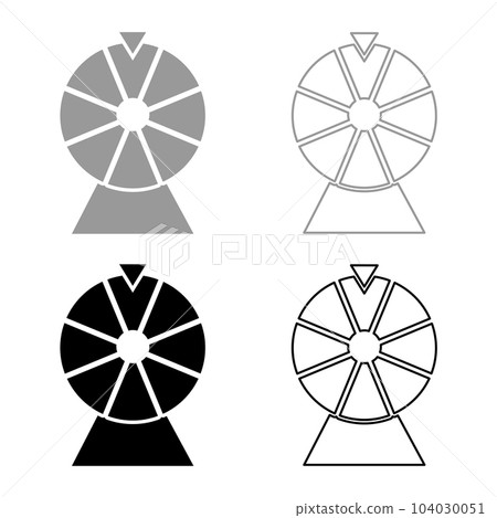 Fortune wheel drum lucky spin game casino gambling winner roulette set icon grey black color vector illustration image solid fill outline contour line thin flat style Fortune wheel drum lucky spin game casino gambling winner roulette set icon grey black color vector illustration image solid fill outline contour line thin flat style 104030051