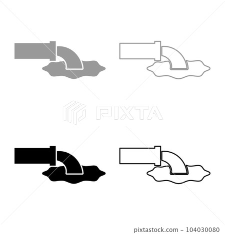 Wastewater fluid is leaking from pipe with water drainage industry to runoff sewer concept cleaning set icon grey black color vector illustration image solid fill outline contour line thin flat style Wastewater fluid is leaking from pipe with water drainage industry to runoff sewer concept cleaning set icon grey black color vector illustration image solid fill outline contour line thin flat style 104030080