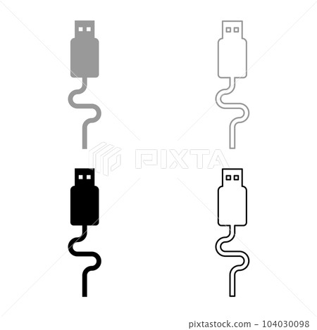 USB cable connector type A data set icon grey black color vector illustration image solid fill outline contour line thin flat style USB cable connector type A data set icon grey black color vector illustration image solid fill outline contour line thin flat style 104030098