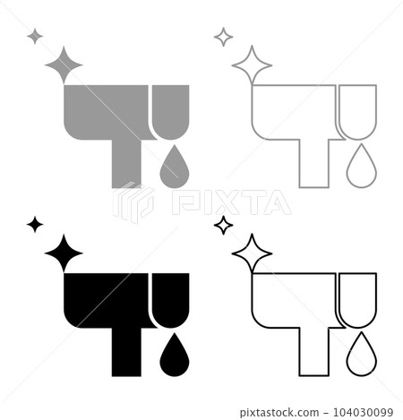 Rain gutter clearing eavestrough clean concept downpipe distribution pipe service cleaner roof drainage system chute clogged delete downspout set icon grey black color vector illustration image solid 104030099