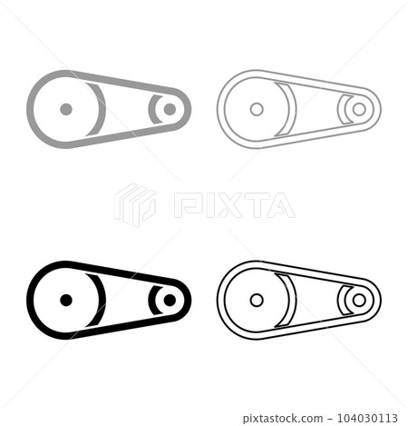 Belt transmission mechanism with two pulleys drive part automobile tension rollers engine spare auto repair wheels with rubber tape V-belt Automotive concept set icon grey black color vector Belt transmission mechanism with two pulleys drive part automobile tension rollers engine spare auto repair wheels with rubber tape V-belt Automotive concept set icon grey black color vector 104030113