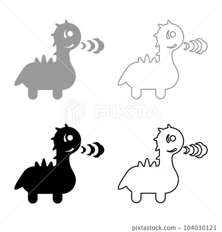 Cute dragon breathing fire set icon grey black color vector illustration image solid fill outline contour line thin flat style 104030121