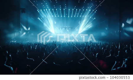 Crowd partying stage lights live concert music festival, Stage with lights. 104030553