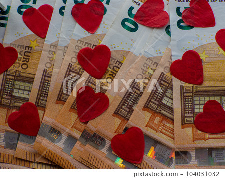 Euro money and red hearts for background 104031032