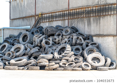 warehouse of used tires, recycling and processing. warehouse of used tires, recycling and processing. 104031673