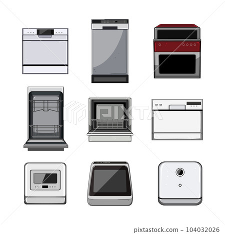 dishwasher kitchen set cartoon vector illustration dishwasher kitchen set cartoon vector illustration 104032026