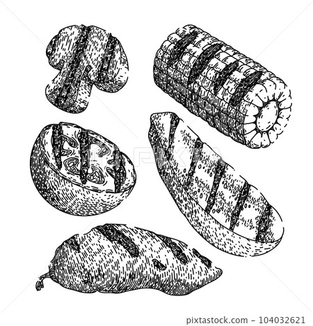 grilled vegetables set sketch hand drawn vector grilled vegetables set sketch hand drawn vector 104032621