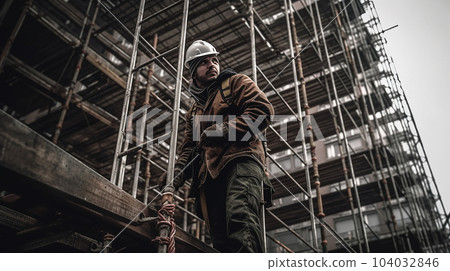 建築工人、腳手架工人、體力勞動、建築行業、在建築工地工作的人（生成 AI） 104032846