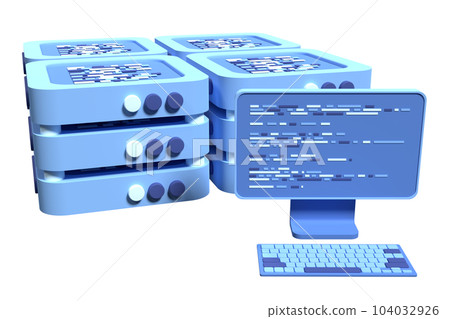 Cloud data center with hosting servers. Computer technology. Network and database. Modern server rack. 3d render illustration Cloud data center with hosting servers. Computer technology. Network and database. Modern server rack. 3d render illustration 104032926
