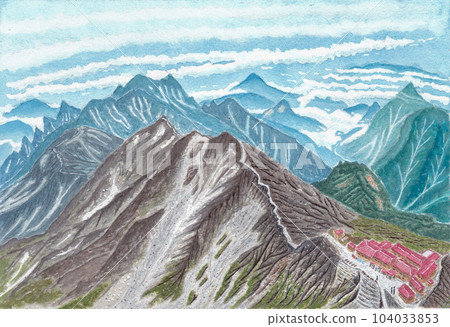 Northern Alps Scenery from the summit of Mt. Kasumigadake. Views of Mt. Kajigatake and Ogatake, Nakadake, Minamidake, Hotaka mountain range and Kasugadake 104033853