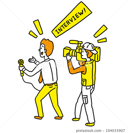 Interviewing reporter and cameraman 104033907