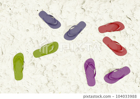 flip flops on beach sand flip flops on beach sand 104033988