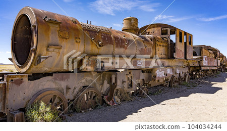 Abandoned train at the Train Graveyard in the Bolivia Salt Flats 104034244