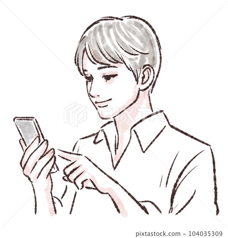 Illustration material of a man with a smartphone Illustration material of a man with a smartphone 104035309