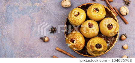 Baked autumn apples, copy space. 104035708
