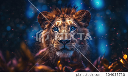 lion in the night portrait wildlife lion in the night portrait wildlife 104035730
