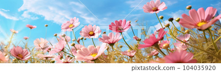 Beautiful tulips on the background of the sky, a field of the village, for banners and flyers Beautiful tulips on the background of the sky, a field of the village, for banners and flyers 104035920