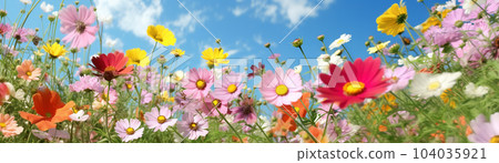 Beautiful tulips on the background of the sky, a field of the village, for banners and flyers Beautiful tulips on the background of the sky, a field of the village, for banners and flyers 104035921