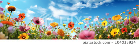 Beautiful tulips on the background of the sky, a field of the village, for banners and flyers Beautiful tulips on the background of the sky, a field of the village, for banners and flyers 104035924