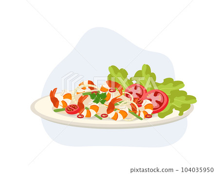 Vermicelli and shrimp salad, a popular Thai salad. Spicy Thai food. cartoon vector illustration 104035950