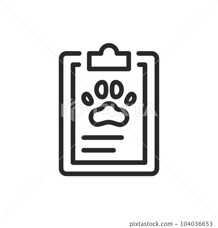 Pet Health Report Icon. Vector Outline Editable Sign of Animal Medical Record for Veterinary Care and Wellness. Vet Clinic Services and Analysis. Pet Health Report Icon. Vector Outline Editable Sign of Animal Medical Record for Veterinary Care and Wellness. Vet Clinic Services and Analysis. 104036653