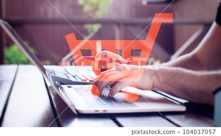 concept of online shopping, using a laptop computer concept of online shopping, using a laptop computer 104037057