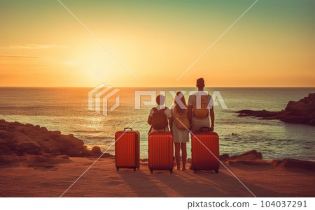 Young family on the seashore. Rest on the beach. 104037291