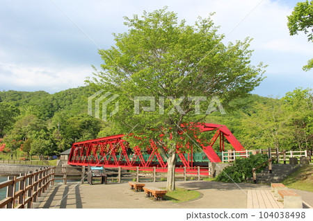 Forest railway iron bridge Hokkaido's industrial heritage of modernization Mountain line iron bridge Made in England Lake Shikotsu Simple track Abolished route Forest railway iron bridge Hokkaido's industrial heritage of modernization Mountain line iron bridge Made in England Lake Shikotsu Simple track Abolished route 104038498