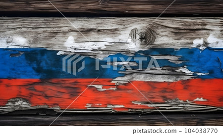 Russian flag colored barn wall, decayed old flaking paint on rotten wood surface, neural network generated image Russian flag colored barn wall, decayed old flaking paint on rotten wood surface, neural network generated image 104038770