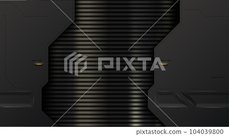 Abstract futuristic black and dark enamel metal background with modern shape. Technology background. Industrial metal backdrop banner. Vector sci-fi frame design. Line texture tech wallpaper 104039800