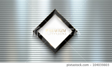 Silver shiny metal horizontal straight line background with vector rhombus glossy luxury black and golden edge line logo frame. Stainless steel texture, silver textured pattern background Silver shiny metal horizontal straight line background with vector rhombus glossy luxury black and golden edge line logo frame. Stainless steel texture, silver textured pattern background 104039803