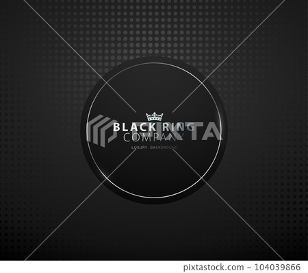 Black circle with platinum thin ring frame luxury banner. Silver text on black round label frame. Dark dots pattern background. Black friday vector illustration Black circle with platinum thin ring frame luxury banner. Silver text on black round label frame. Dark dots pattern background. Black friday vector illustration 104039866