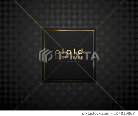 Black square with golden thin frame luxury banner. Golden text on black square label frame. Dark geometric plaid pattern background. Black friday vector illustration Black square with golden thin frame luxury banner. Golden text on black square label frame. Dark geometric plaid pattern background. Black friday vector illustration 104039867