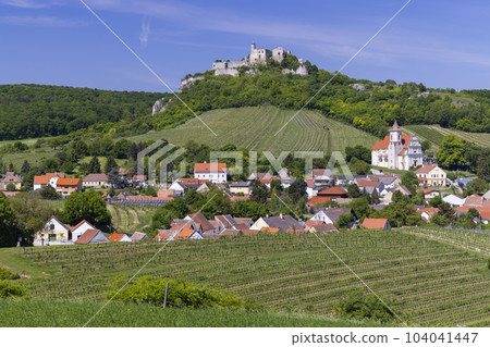 Falkenstein ruins and town with vineyard, Lower Austria, Austria 104041447