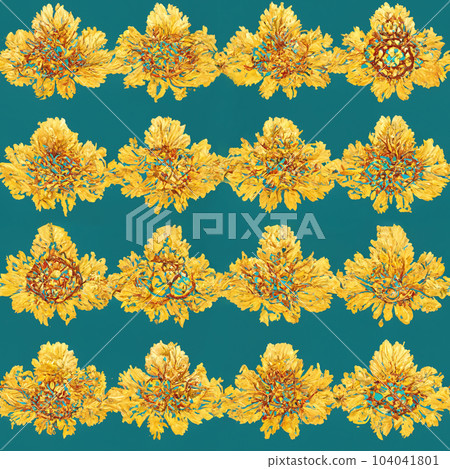 Turquoise and yellow floral seamless pattern with texture of carpet 104041801