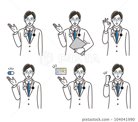 Set of common poses of a male doctor 104041990