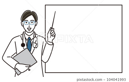 Male doctor holding a pointing stick and explaining 104041993