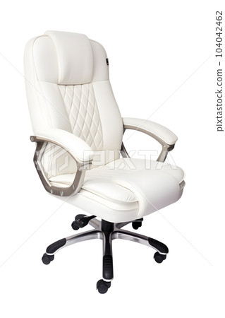 White leather office chair isolated on white background, three quarters view, neural network generated image 104042462