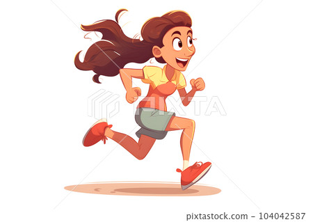 Skittish office girl running on white background, cartoon style, neural network generated art 104042587