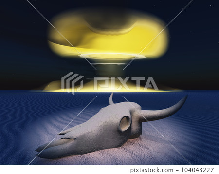 Skull in raveged land and nuclear detonation 104043227