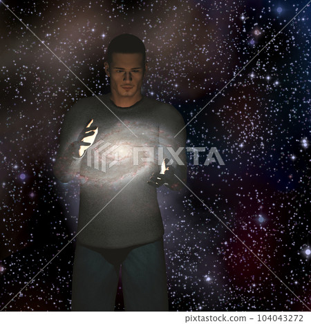 Man holds galaxy between his hands 104043272