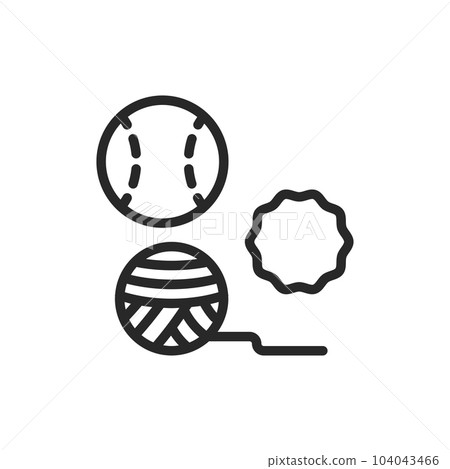 Pet Toys Icon. Vector Outline Editable Sign of Variety of Balls with Different Textures and Shapes, Symbolizing Playful Interaction Tools for Dogs and Cats. 104043466
