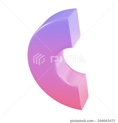 3d Geometric shape metal semidonut. Realistic glossy pink and lilac gradient luxury template decorative design illustration. Minimalist bright semi donut mockup isolated with clipping path 104043471