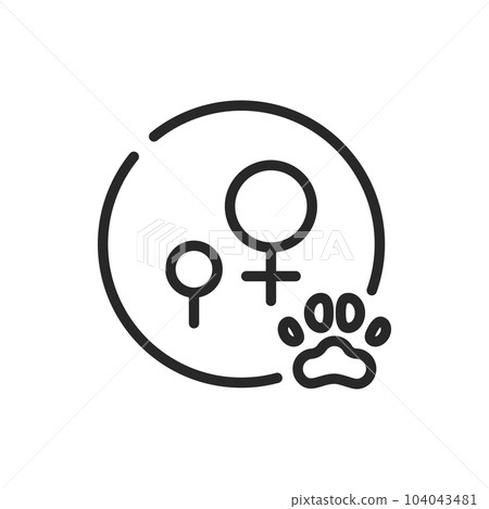 Spay Sterilization Icon. Vector Outline Editable Sign for Female Pet Neutering and Population Control Spay Sterilization Icon. Vector Outline Editable Sign for Female Pet Neutering and Population Control 104043481