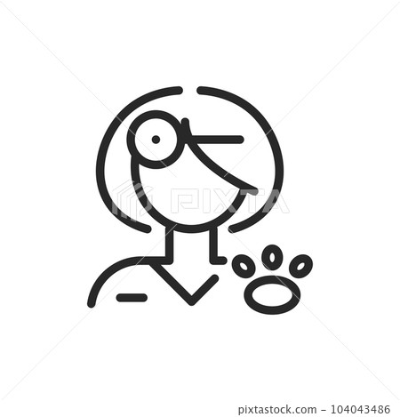 Female Veterinarian Icon. Vector Outline Editable Sign of Vet Doctor Woman Representing Pet Health Care Professional. Female Veterinarian Icon. Vector Outline Editable Sign of Vet Doctor Woman Representing Pet Health Care Professional. 104043486
